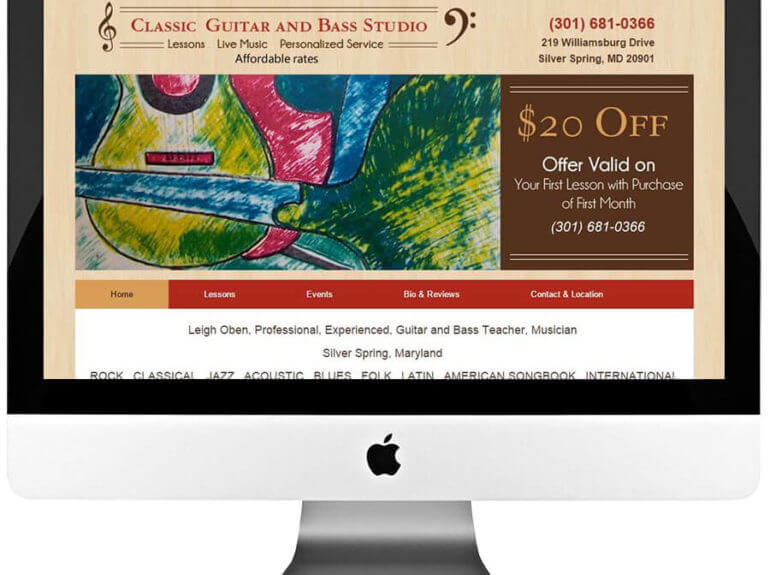 Guitar Studio WordPress Website Development