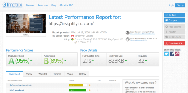 WordPress Pagespeed Optimization with Gtmetrix